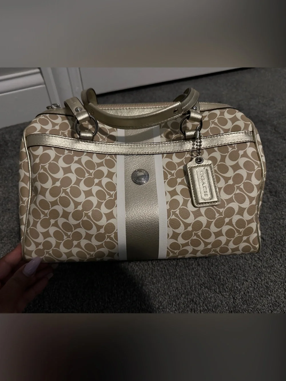 Coach Beige Signature Satchel with Gold Trim